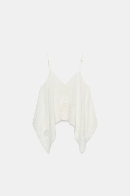 Top asymétrique brodé en mousseline