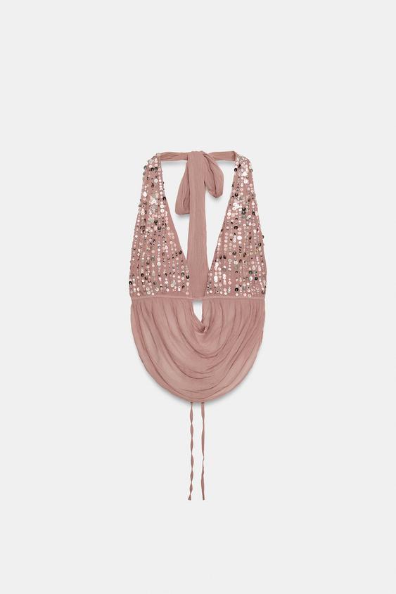 Top dos-nu à sequins