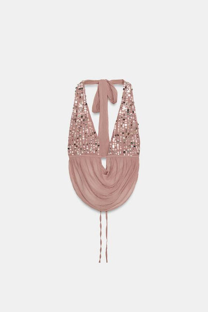 Top dos-nu à sequins