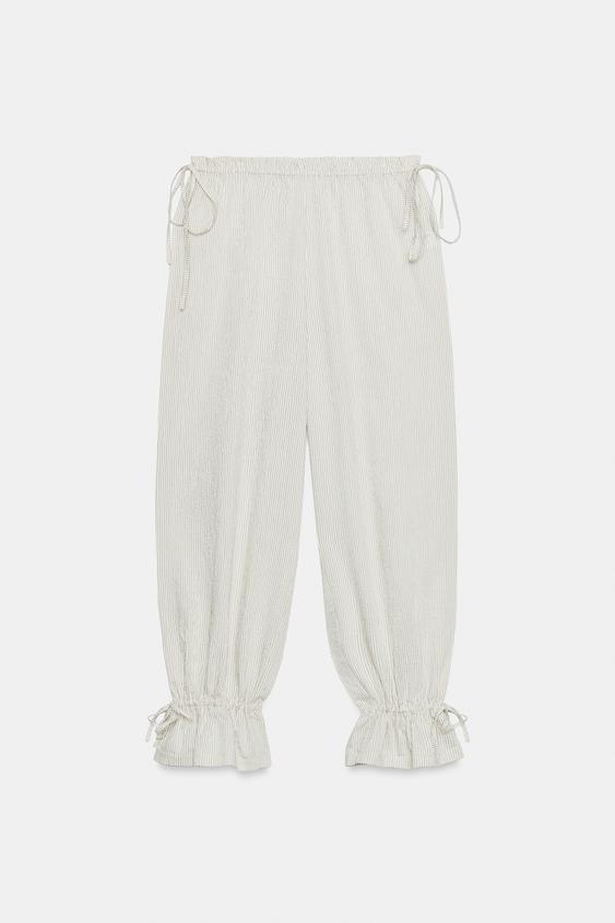 Pantalon bouffant à rayures et liens noués