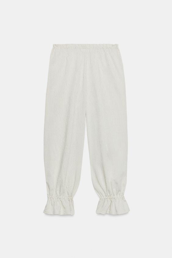Pantalon bouffant à rayures et liens noués