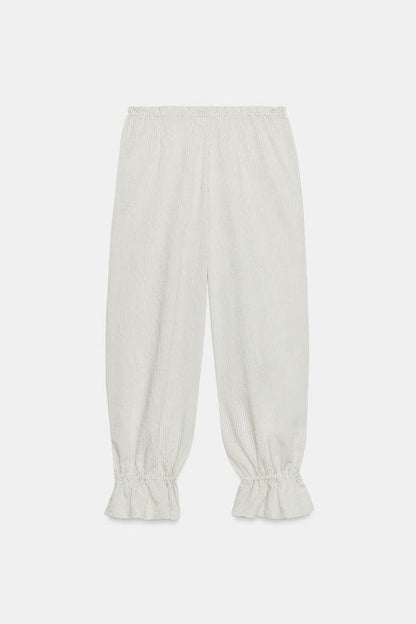 Pantalon bouffant à rayures et liens noués
