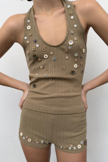 Short côtelé à boutons