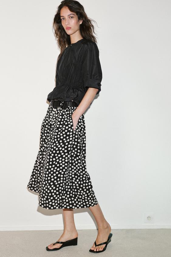 Pantalon-culotte à pois avec ceinture