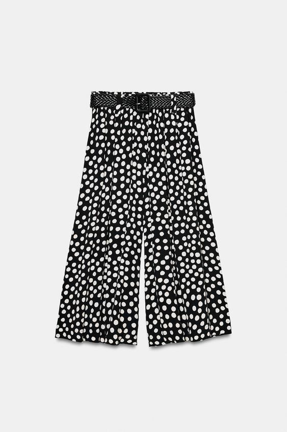 Pantalon-culotte à pois avec ceinture