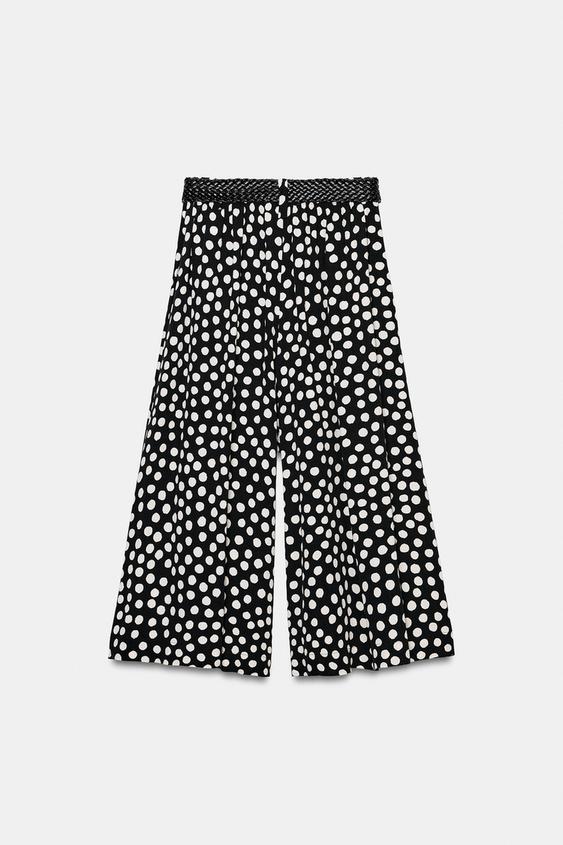 Pantalon-culotte à pois avec ceinture