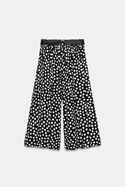 Pantalon-culotte à pois avec ceinture