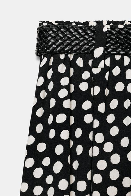 Pantalon-culotte à pois avec ceinture