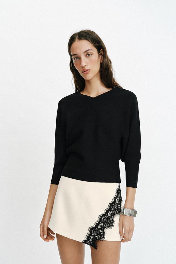 Jupe-culotte croisée en dentelle