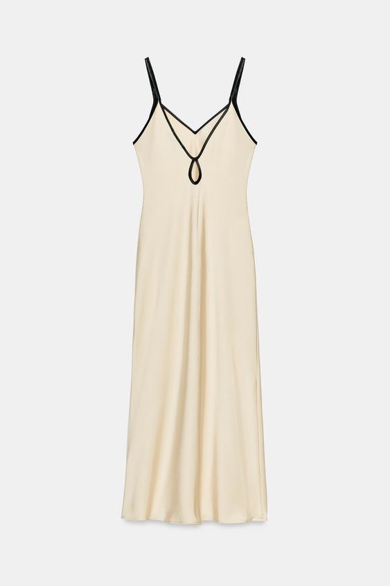 Robe midi satinée à passepoils contrastés