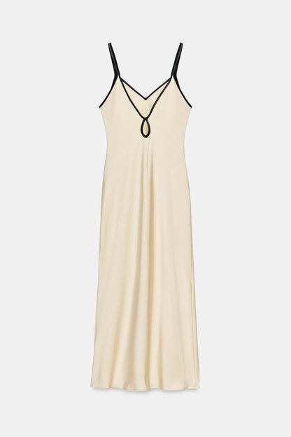 Robe midi satinée à passepoils contrastés