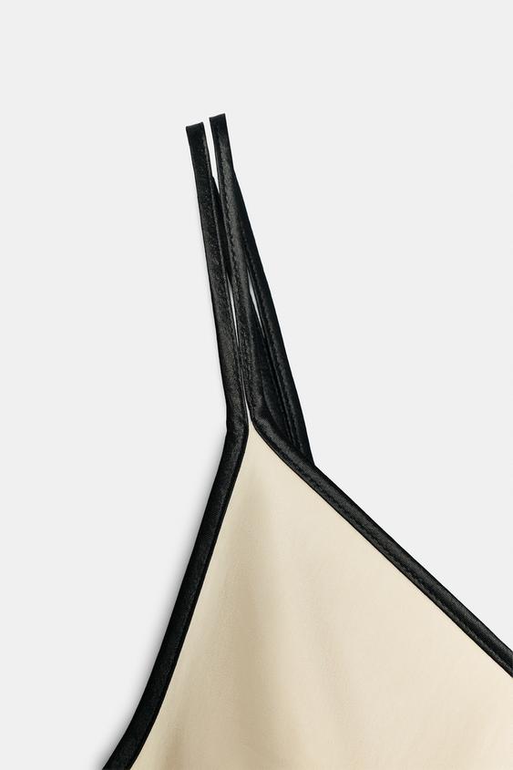 Robe midi satinée à passepoils contrastés