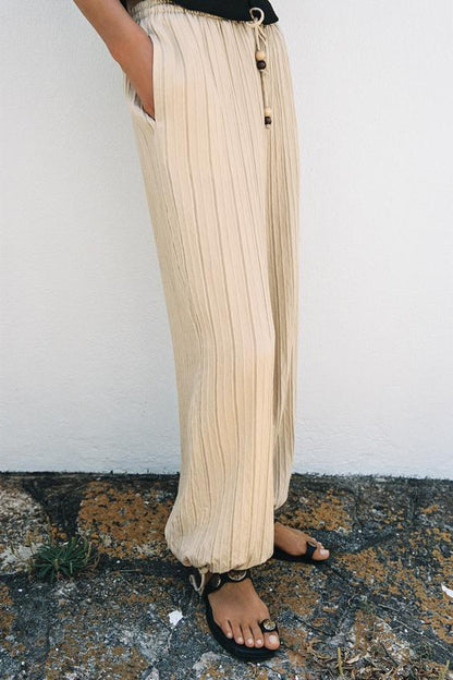 Pantalon large à rayures et taille élastique