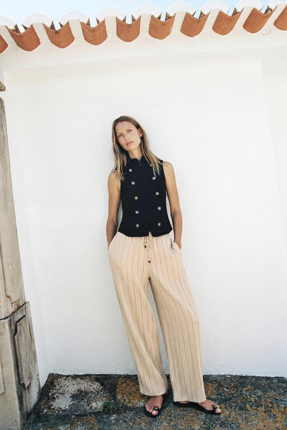 Pantalon large à rayures et taille élastique