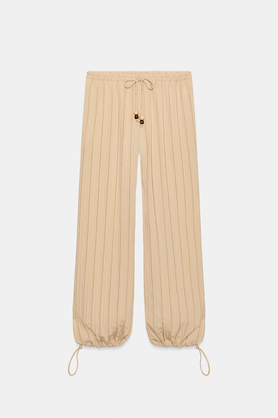 Pantalon large à rayures et taille élastique