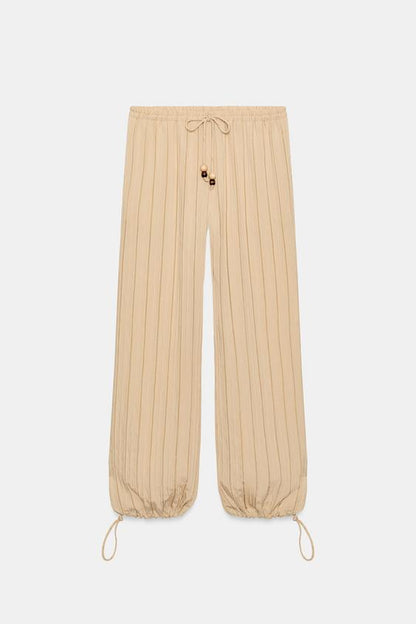 Pantalon large à rayures et taille élastique