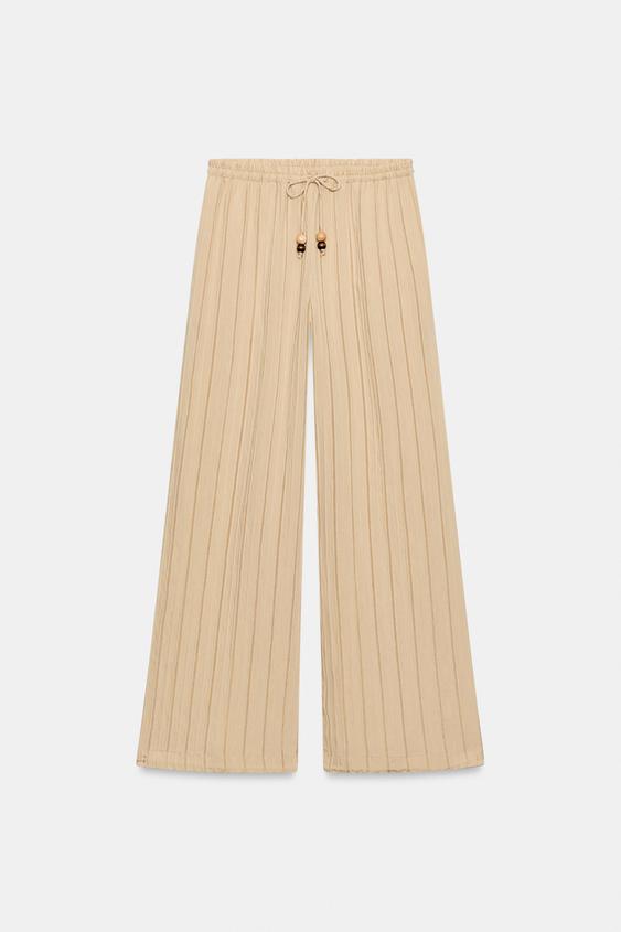 Pantalon large à rayures et taille élastique