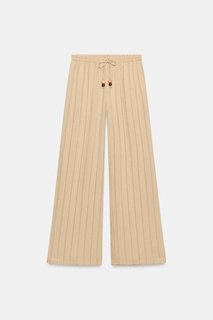 Pantalon large à rayures et taille élastique