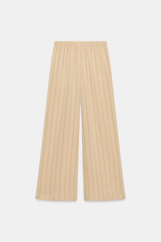 Pantalon large à rayures et taille élastique