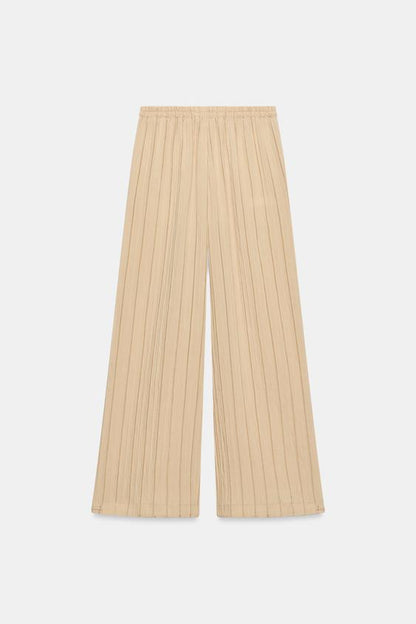 Pantalon large à rayures et taille élastique