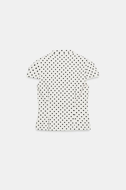 Top en popeline à poches à pois