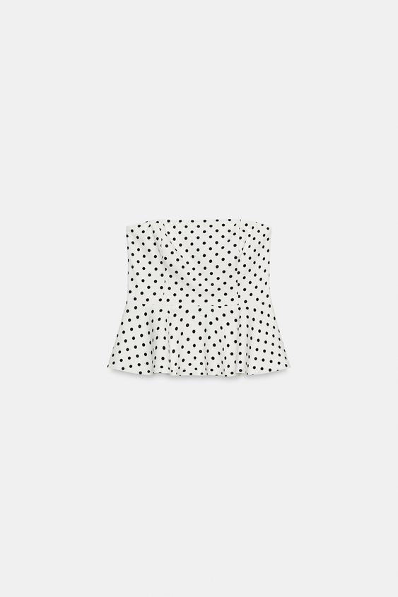 Top bustier peplum à pois