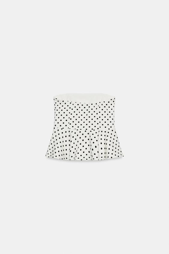 Top bustier peplum à pois