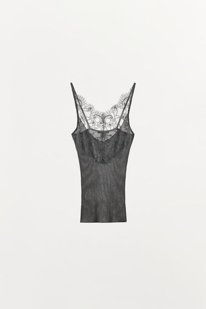 Top en maille à bretelles en dentelle