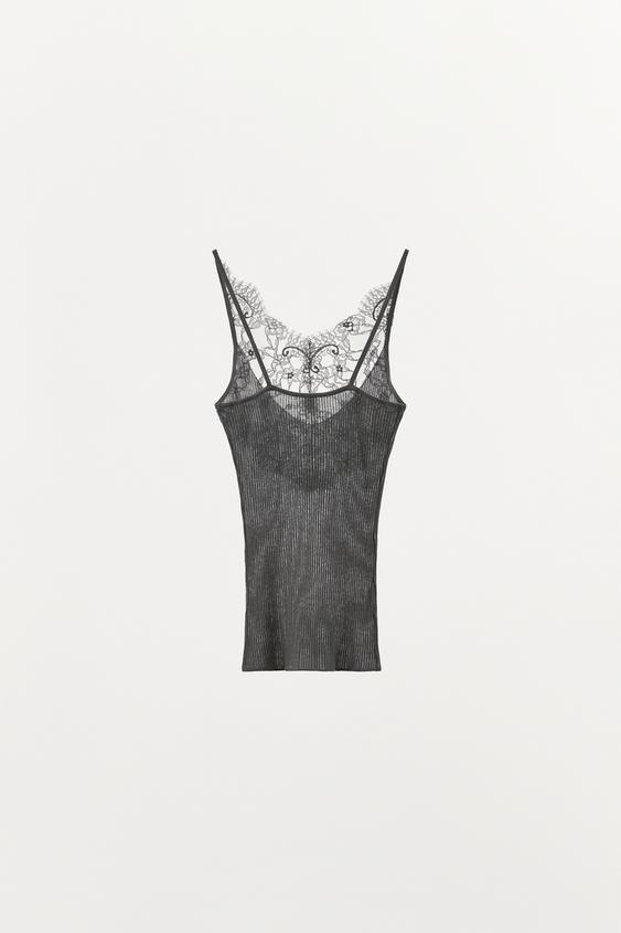 Top en maille à bretelles en dentelle