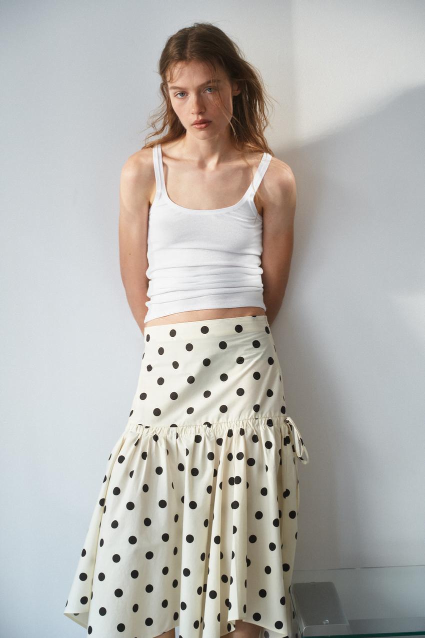 Jupe midi asymétrique à pois
