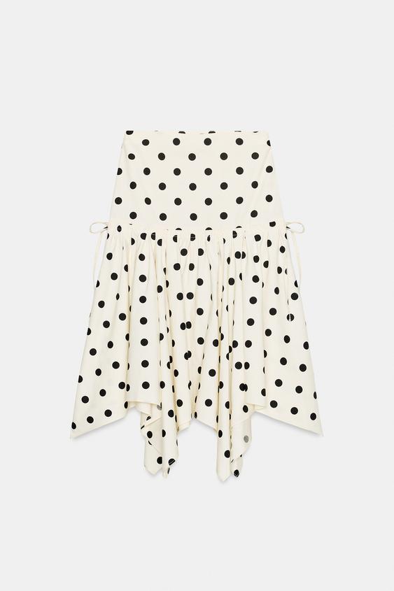 Jupe midi asymétrique à pois