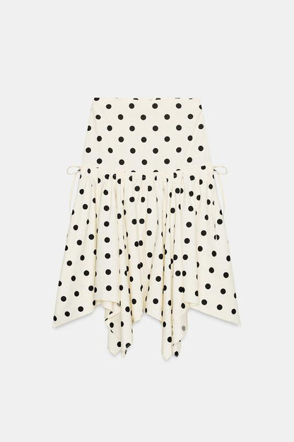 Jupe midi asymétrique à pois