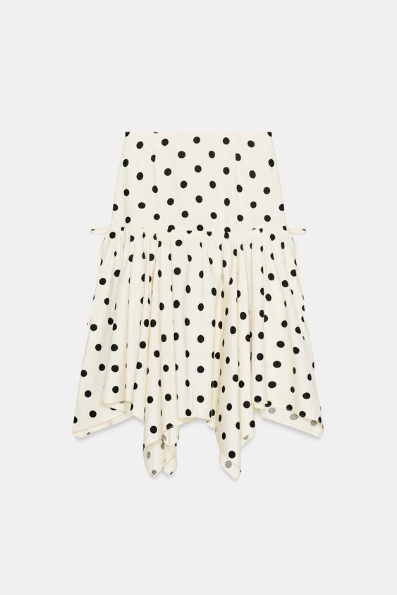 Jupe midi asymétrique à pois