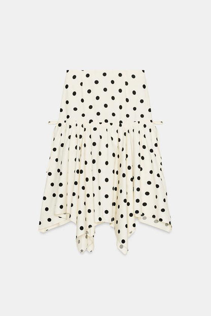 Jupe midi asymétrique à pois