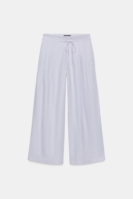 Pantalon large en lin à pinces