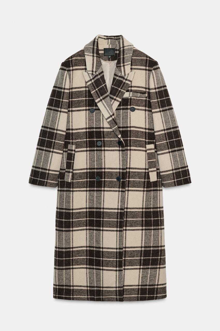 Manteau extra-long en laine à carreaux