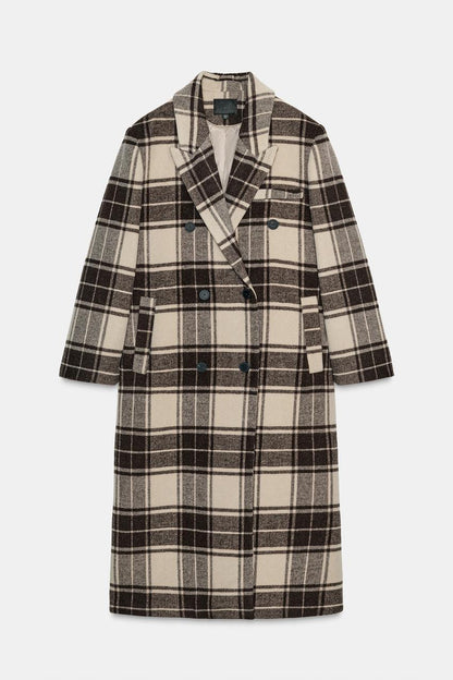 Manteau extra-long en laine à carreaux
