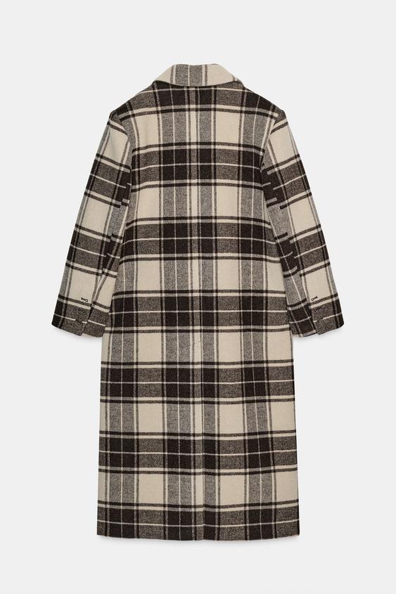 Manteau extra-long en laine à carreaux