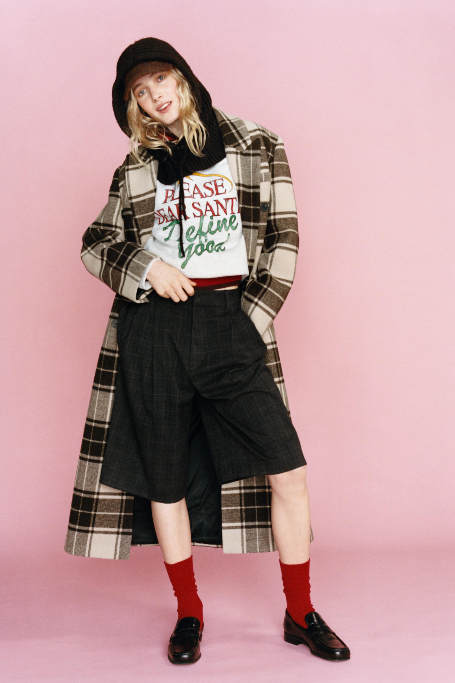 Manteau extra-long en laine à carreaux