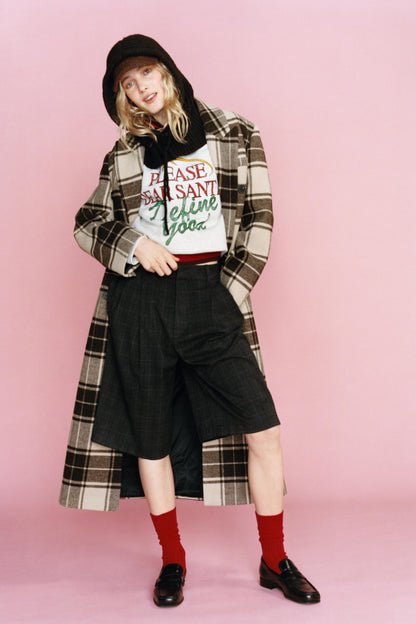 Manteau extra-long en laine à carreaux