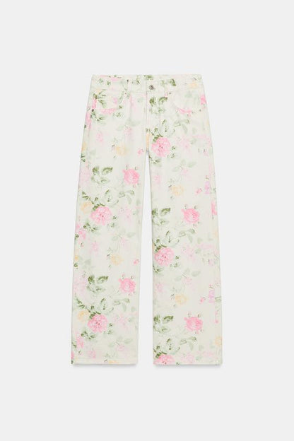 Jean TRF coupe ample taille basse à fleurs