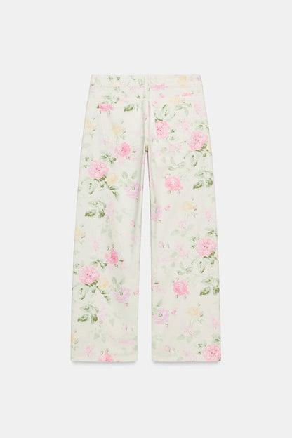 Jean TRF coupe ample taille basse à fleurs
