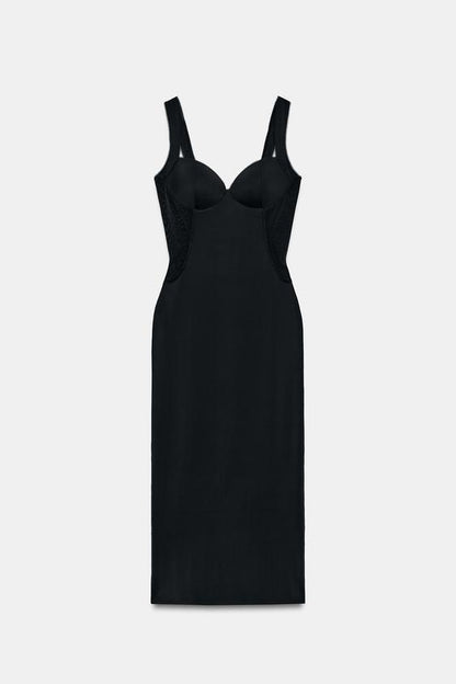 Robe midi contrastée en polyamide