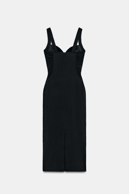 Robe midi contrastée en polyamide