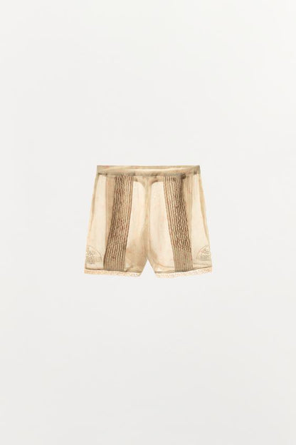 Short en organza imprimé et brodé
