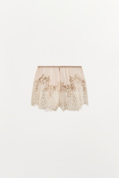 Short en georgette brodée et dentelle