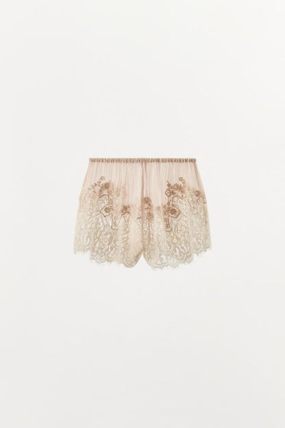 Short en georgette brodée et dentelle