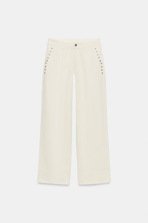Pantalon coupe droite taille basse à œillets