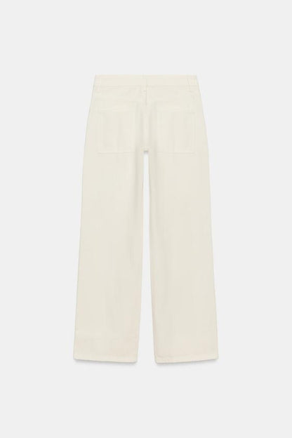 Pantalon coupe droite taille basse à œillets