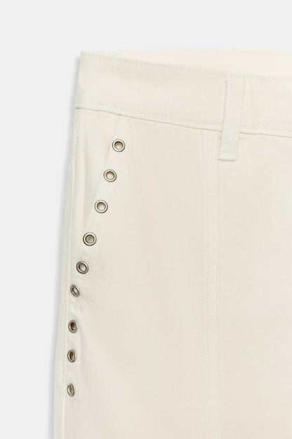 Pantalon coupe droite taille basse à œillets
